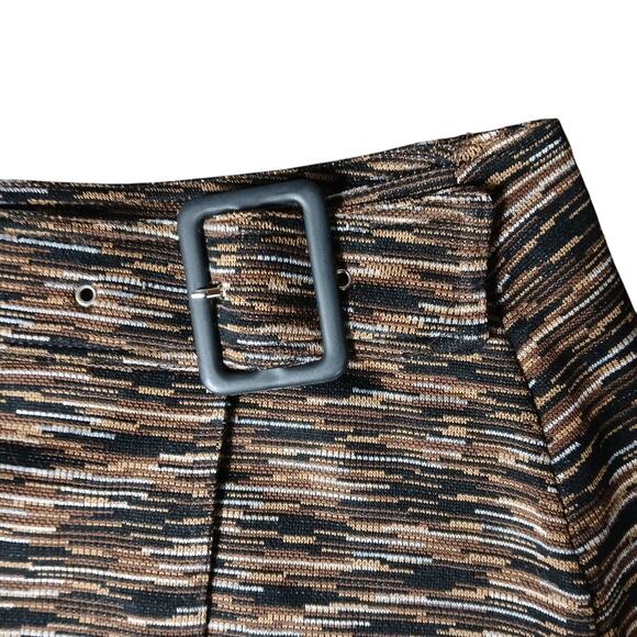 Express Tricot Size 7/8 Brown Wrap Mini Skirt Horizontal Stripe Detail Mod Style - Picture 2 of 6